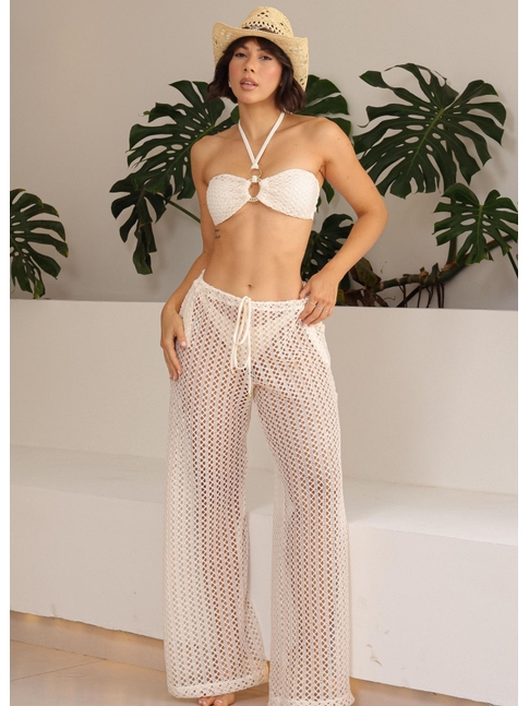 SAÍDA DE PRAIA CALÇA CROCHÊ OFF WHITE COLEÇÃO ATLÂNTICA