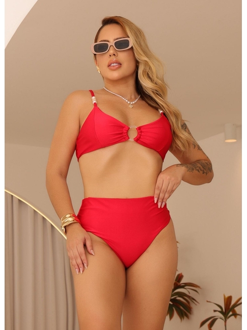 BIQUÍNI TOP ARGOLA CALCINHA ALTA VERMELHO COLEÇÃO COR DO PECADO