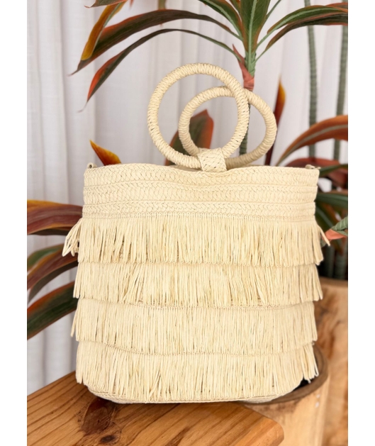 BOLSA DE PALHA COM FRANJAS OFF WHITE