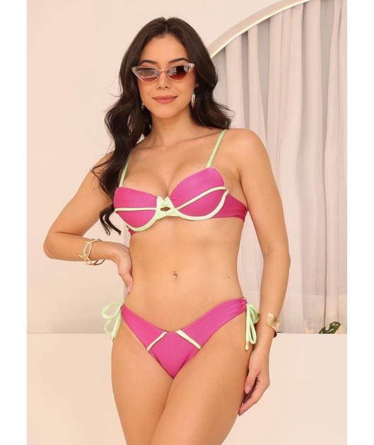 BIQUÍNI MEIA TAÇA CALCINHA DE AMARRAR ROSA COLEÇÃO VERANO