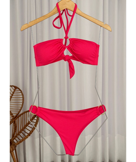 BIQUÍNI TOP ARGOLA CALCINHA TRADICIONAL ROSA NEON COLEÇÃO NEON M35
