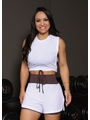 CONJUNTO FITNESS CROPPED COM SHORT DUPLO BRANCO COM MARROM COLEÇÃO FEBELA MOVE - 1