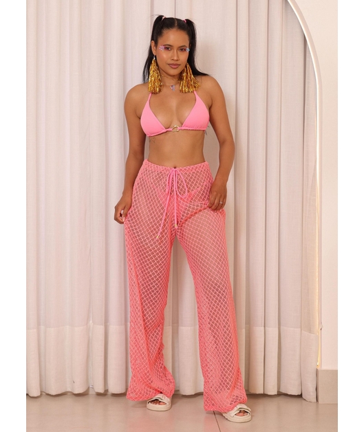 SAÍDA DE PRAIA CALÇA CROCHÊ ROSA COLEÇÃO FOLIA