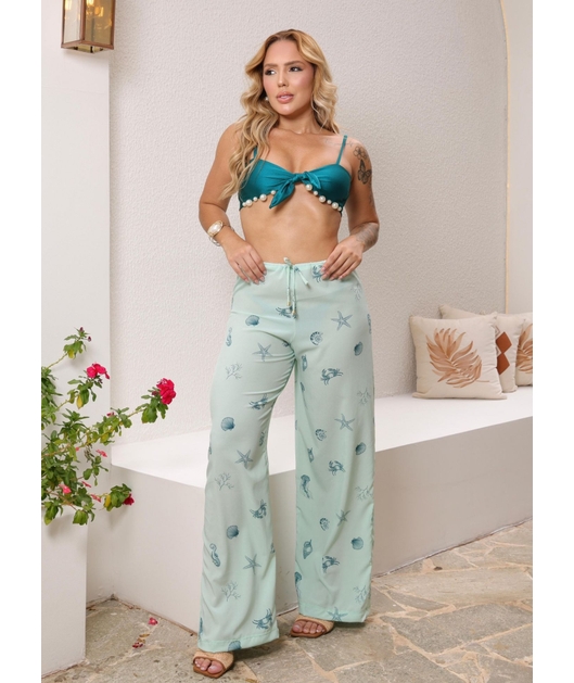 SAÍDA DE PRAIA CALÇA NA SEDINHA VERDE CLARO COLEÇÃO FUNDO DO MAR