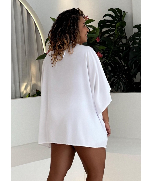 SAÍDA DE PRAIA KIMONO COM SHORT SAIA SEDINHA BRANCO COLEÇÃO CALIENTE