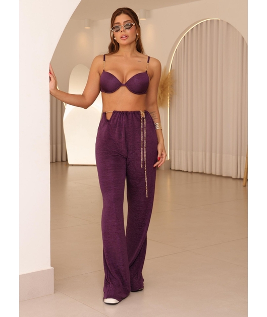 SAÍDA DE PRAIA CALÇA COS CORRENTE ROXA COLEÇÃO SOLARE