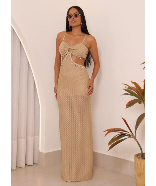 SAÍDA DE PRAIA VESTIDO LONGO LUMIÈRE NUDE COLEÇÃO FESTEJAR