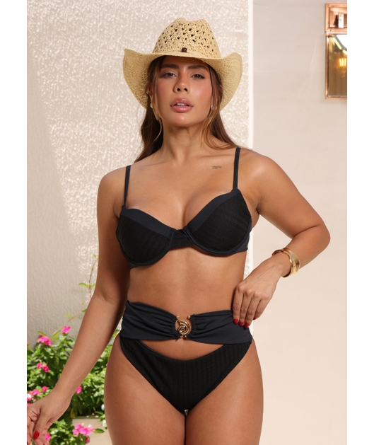 BIQUÍNI MEIA TAÇA CALCINHA ALTA PRETO COLEÇÃO VERANEIO