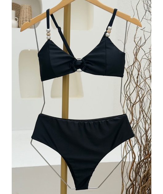 BIQUÍNI TOP ARGOLA CALCINHA ALTA PRETO COLEÇÃO COR DO PECADO