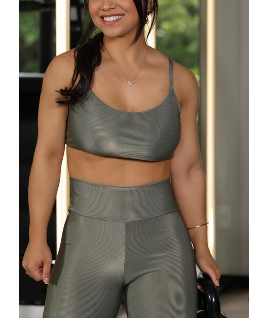 CONJUNTO FITNESS TOP COM CALÇA VERDE MILITAR COLEÇÃO FEBELA MOVE