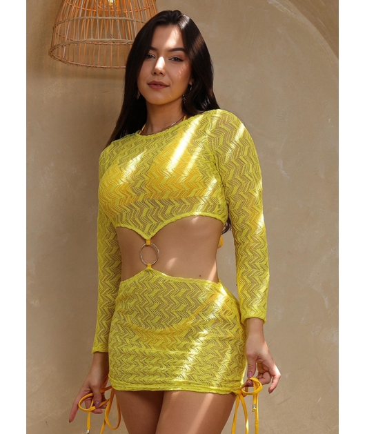 SAÍDA DE PRAIA RECORTE CURTA COM ARGOLA AMARELO COLEÇÃO LUZES