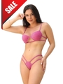 BIQUÍNI TEXTURIZADO LUREX SUNSHINE MEIA TAÇA VAZADO CALCINHA FITA DUPLA ROSA - 1