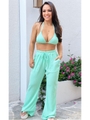 SAÍDA DE PRAIA CALÇA COM BOLSOS NO CHIFFON VERDE CLARO - 1