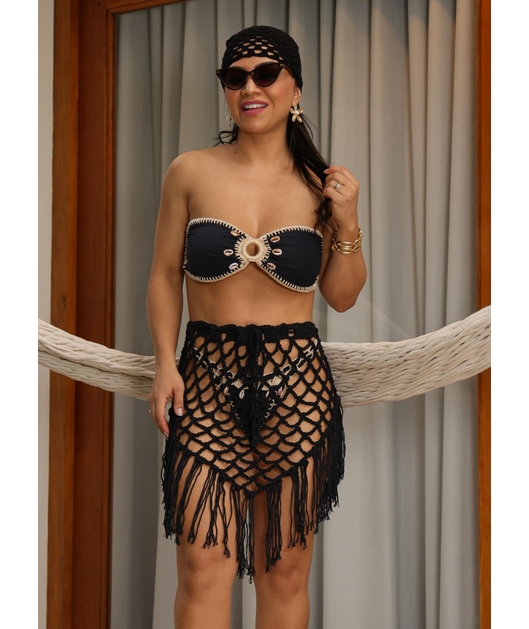 SAÍDA DE PRAIA MINI SAIA NO CROCHÊ PRETA COLEÇÃO HANDMADE