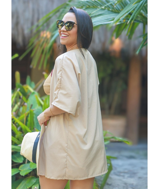 SAÍDA DE PRAIA KIMONO COM SHORT COR AREIA COLEÇÃO TRANCOSO