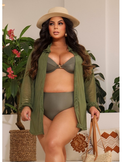 SAÍDA DE PRAIA CAMISA NO TULE VERDE COLEÇÃO BEACH CURVE