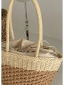 BOLSA DE PALHA MEDIA OFF WHITE COM LISTRAS NUDE - 2