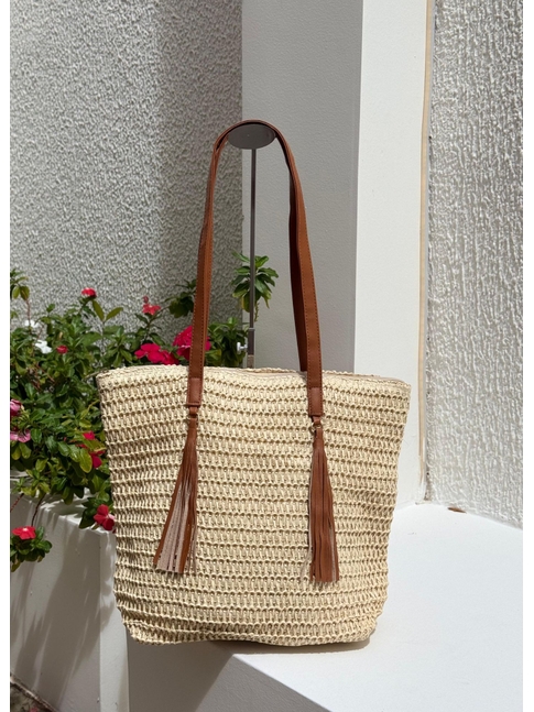 BOLSA DE PALHA GRANDE OFF WHITE RUSTIC CHIC	