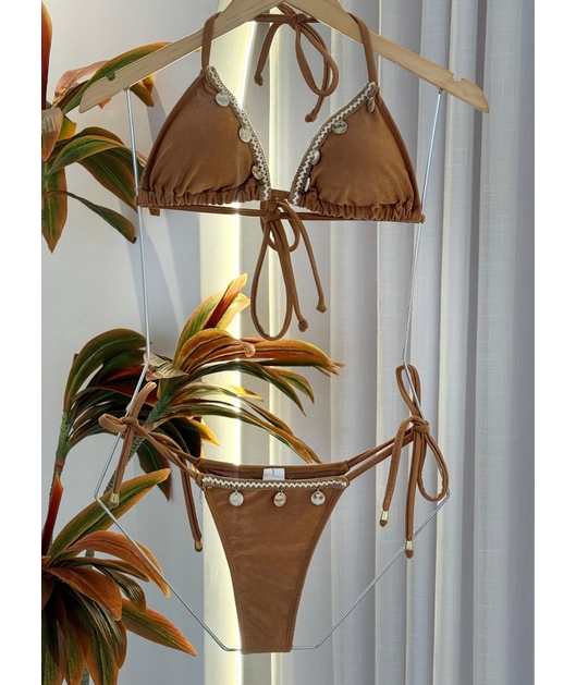 BIQUÍNI CORTININHA GRIPIR CALCINHA DE AMARRAR BRONZE