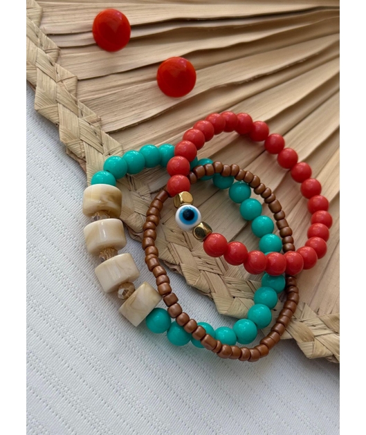 ACESSÓRIO DE PRAIA KIT BRINCO E PULSEIRA LARANJADA COM AZUL