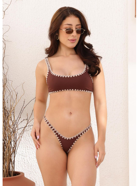BIQUÍNI TOP CROCHÊ CALCINHA ASA DELTA MARROM