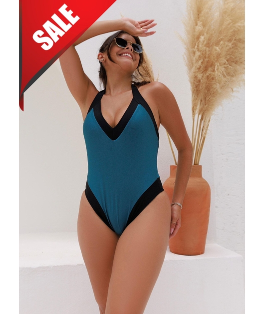 MAIÔ TRILOBAL COLEÇÃO GRINGA DECOTE V AZUL COM PRETO