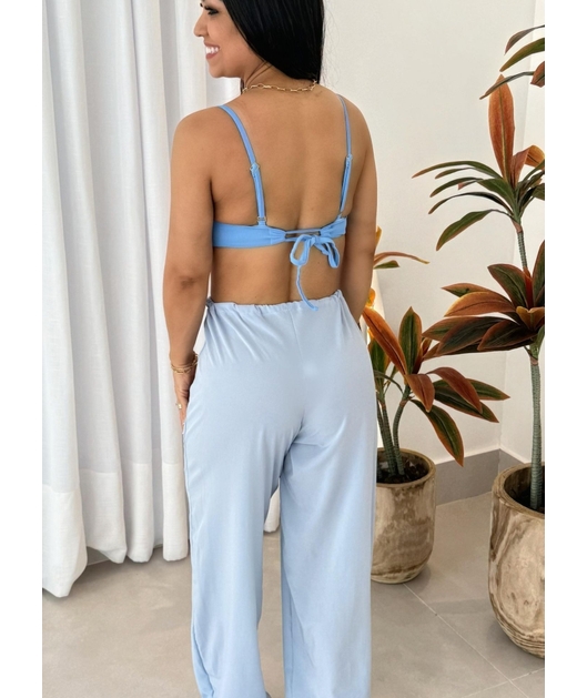 SAÍDA DE PRAIA CALÇA NA SEDINHA AZUL CLARO COLEÇÃO CARIBE