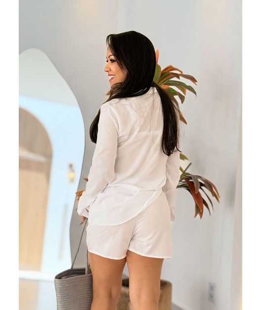 SAÍDA DE PRAIA CONJUNTO CAMISA COM SHORT NA SEDINHA BRANCO REP4361