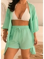 SAÍDA DE PRAIA CONJUNTO KIMONO COM SHORT NO CHIFFON VERDE CLARO TGR5895 - 3