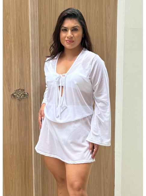 SAÍDA DE PRAIA DECOTE BRANCA NO TULE GT45