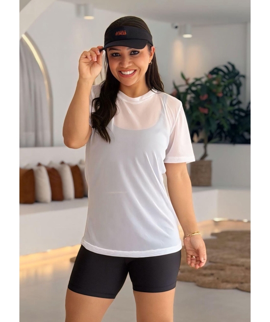 CAMISETA FITNESS NO TULE BRANCA COLEÇÃO FEBELA MOVE