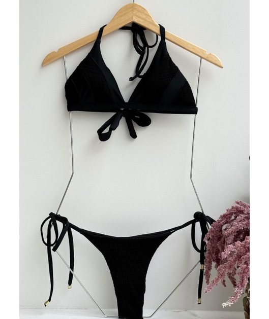 BIQUÍNI TOP CALCINHA DE AMARRAR PRETO COLEÇÃO PURO AMOR DROP 1