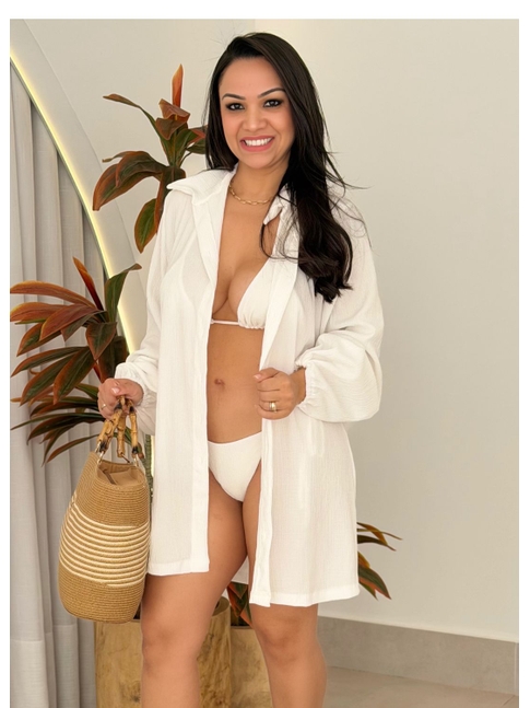 SAÍDA DE PRAIA CAMISA NO CHIFFON OFF WHITE