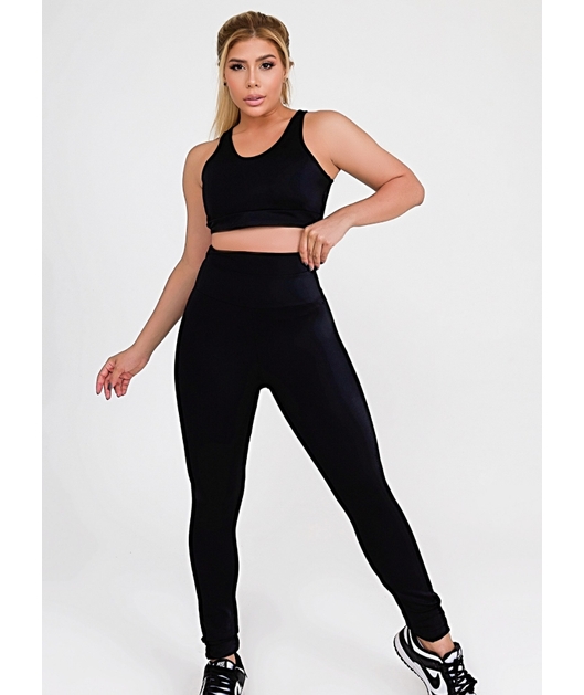 CONJUNTO FIT TRILOBAL TOP BASIC CALÇA COS ALTO FAIXA PRETO