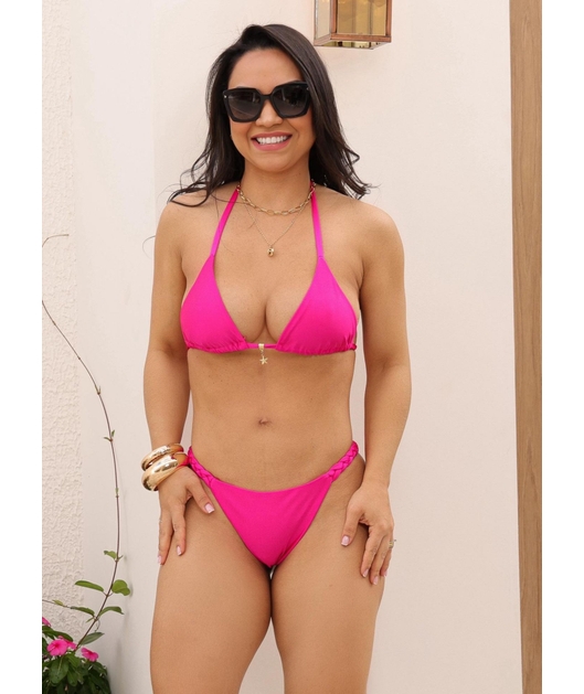 BIQUÍNI CORTININHA CALCINHA TRANÇA ROSA COLEÇÃO FLOR DE SAL