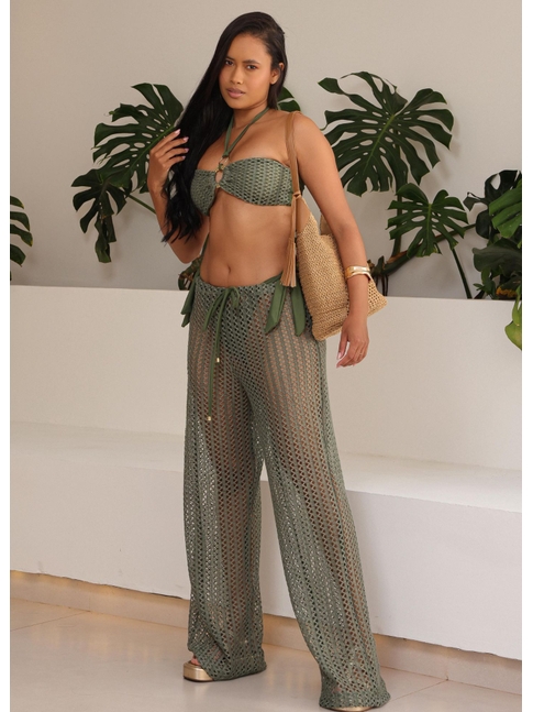 SAÍDA DE PRAIA CALÇA CROCHÊ VERDE MILITAR COLEÇÃO ATLÂNTICA