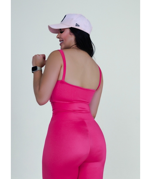 CONJUNTO FIT TRILOBAL TOP PLISSADO CALÇA COS ALTO ROSA