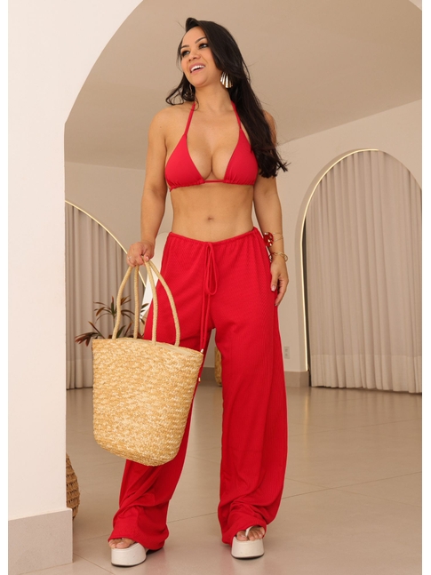 SAÍDA DE PRAIA CALÇA CANELADA VERMELHA