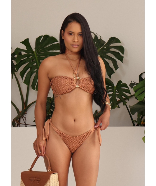 BIQUÍNI TOP ARGOLA CALCINHA DE AMARRAR BRONZE COLEÇÃO ATLÂNTICA