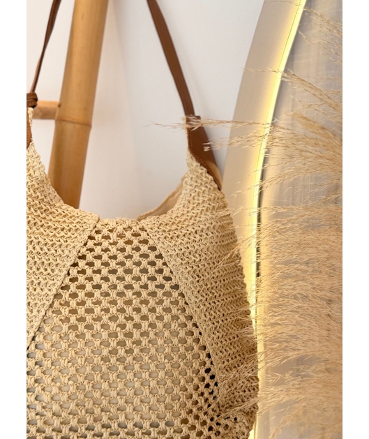 BOLSA DE PALHA SACO EM TRAMA ABERTA COM ALÇA MARROM