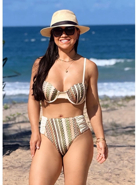 BIQUÍNI MEIA TAÇA CROCHÊ CALCINHA ALTA VERDE COLEÇÃO CARIBENHA II