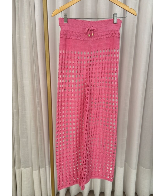 SAÍDA DE PRAIA CALÇA NO TRICÔ ROSA