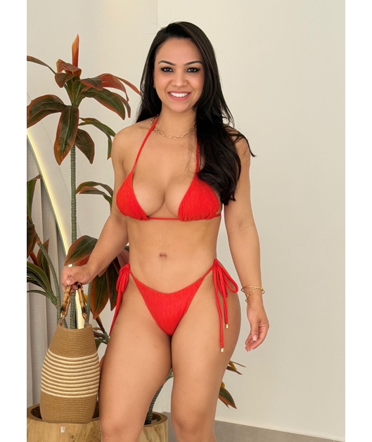 BIQUÍNI CORTININHA CALCINHA DE AMARRAR VERMELHO CAQUI