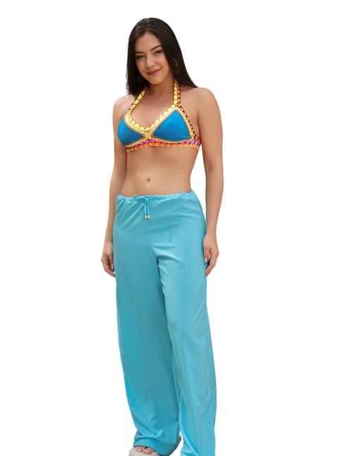 SAÍDA DE PRAIA CALÇA NA SEDINHA AZUL LOOK5849