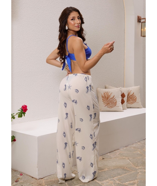 SAÍDA DE PRAIA CALÇA NA SEDINHA OFF WHITE COLEÇÃO FUNDO DO MAR