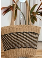 BOLSA DE PALHA MEDIA BEGE COM LISTRAS PRETA - 2