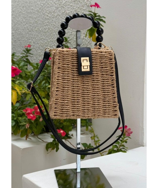 BOLSA DE PALHA PEQUENA NUDE FLOR DO MAR