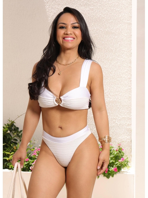 BIQUÍNI TOP ARGOLA CALCINHA ASA DELTA BRANCO COLEÇÃO VERANEIO