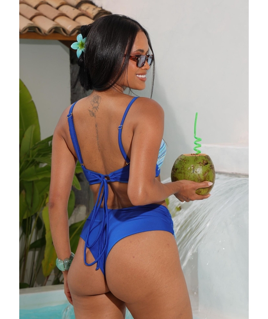 BIQUÍNI TOP NULA MANGA CALCINHA ALTA AZUL ROYAL COLEÇÃO ÁGUA DE COCO M43
