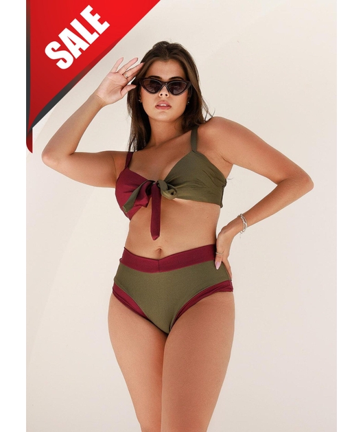 BIQUÍNI TRILOBAL COLEÇÃO GRINGA TOP AMARRAÇÃO CALCINHA SUNKINI VERDE COM MARSALA